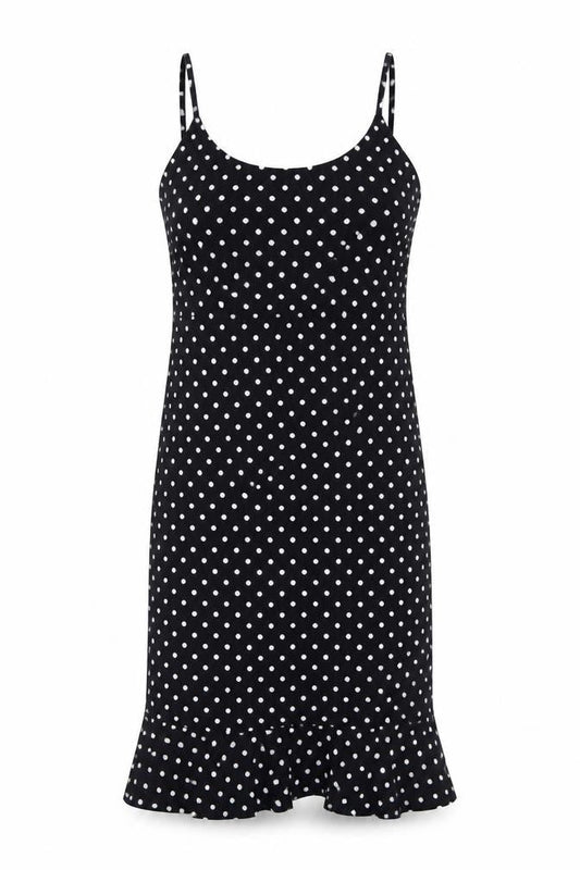 George Women’s Black Polka Dot Slip Dress Size 14 Ruffle Hem Stretch