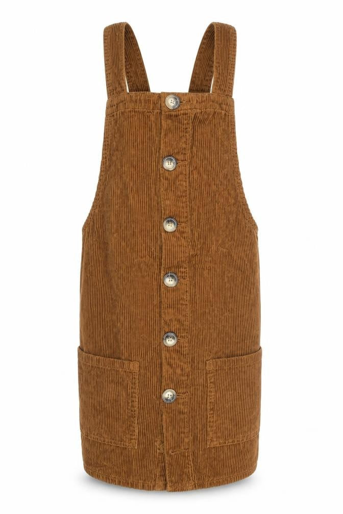 Denim Co Women Brown Corduroy Button Dungaree Dress Size 8