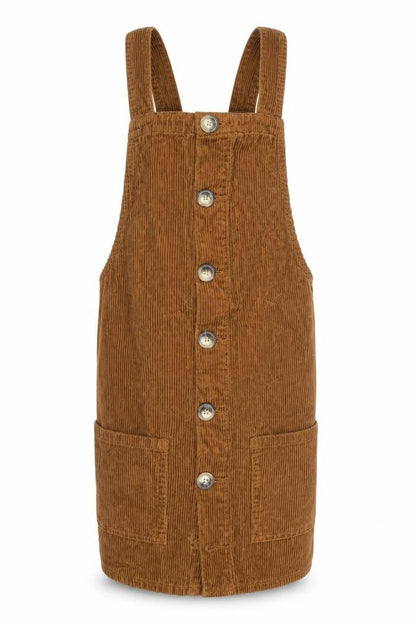 Denim Co Women Brown Corduroy Button Dungaree Dress Size 8