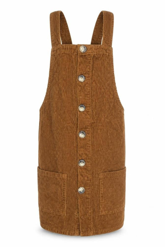 Denim Co Women Brown Corduroy Button Dungaree Dress Size 8