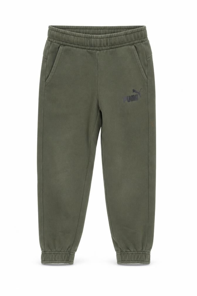 Front view of Puma boys’ green jogger sweatpants, size 5-6, years fleece activewear