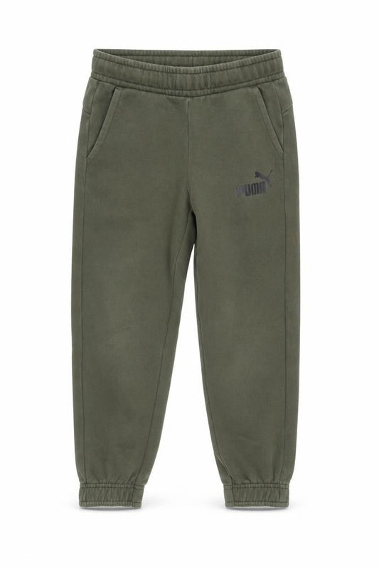 Front view of Puma boys’ green jogger sweatpants, size 5-6, years fleece activewear