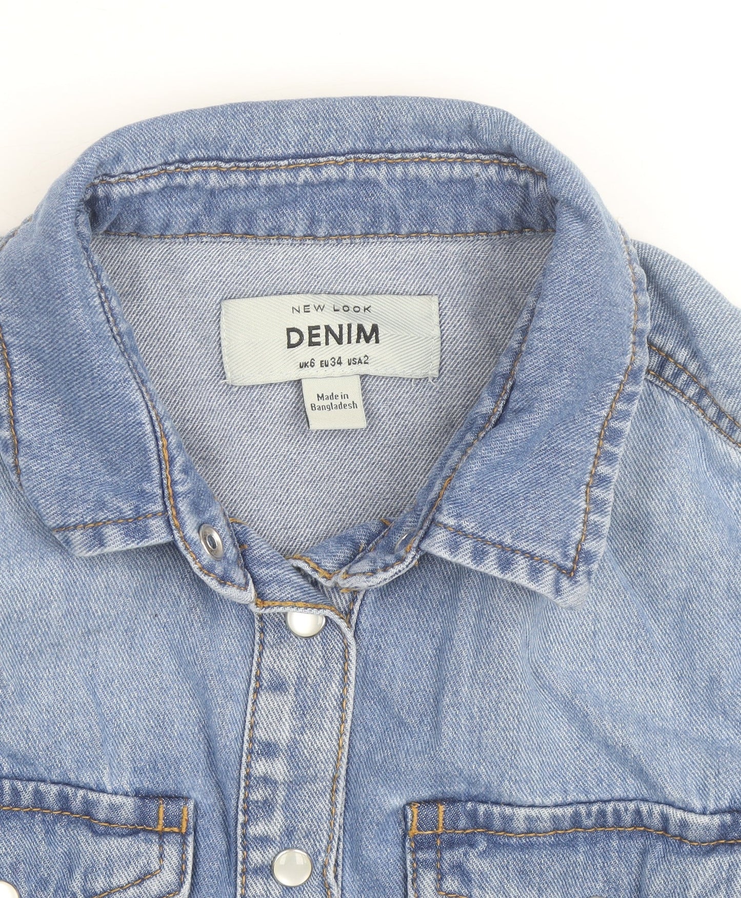 New Look Women Blue Denim Basic Jacket Size 6 Cotton Casual