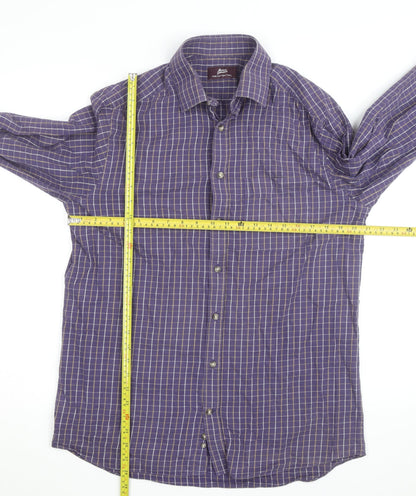Marks and Spencer Men’s Purple Check Cotton Twill Long Sleeve Shirt 15.5
