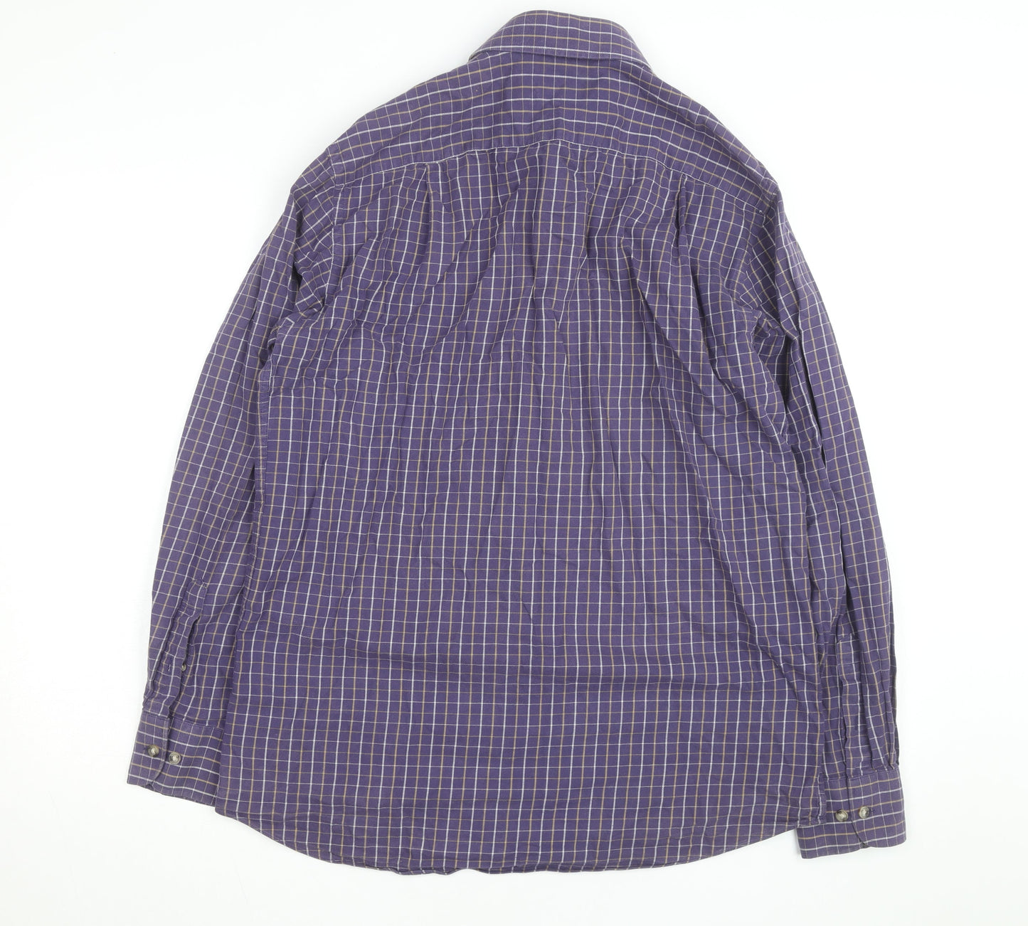 Marks and Spencer Men’s Purple Check Cotton Twill Long Sleeve Shirt 15.5