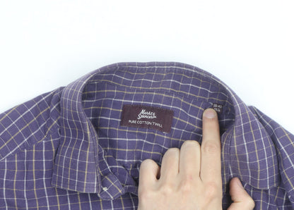 Marks and Spencer Men’s Purple Check Cotton Twill Long Sleeve Shirt 15.5