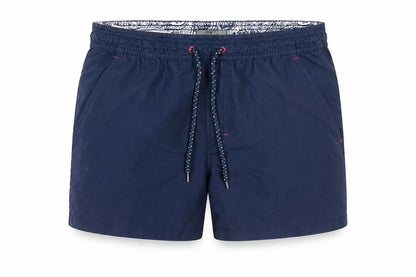 Front view of Burton Menswear London Navy Blue Swim Shorts, size S, Men's Trunks