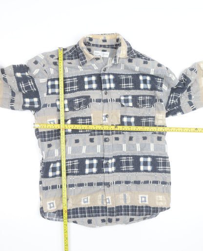 Marks and Spencer Men's Beige Check Flannel Cotton Long Sleeve Shirt S