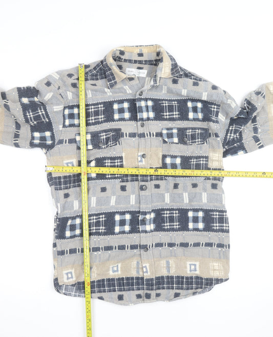 Marks and Spencer Men's Beige Check Flannel Cotton Long Sleeve Shirt S