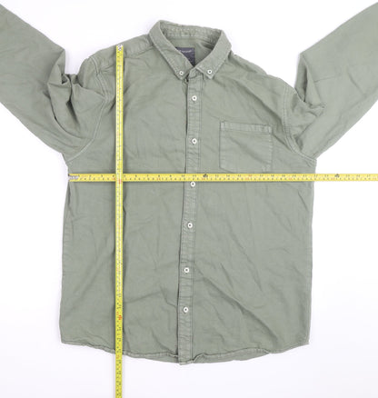 Primark Men's Green XL Regular Fit Cotton Button-Up Shirt