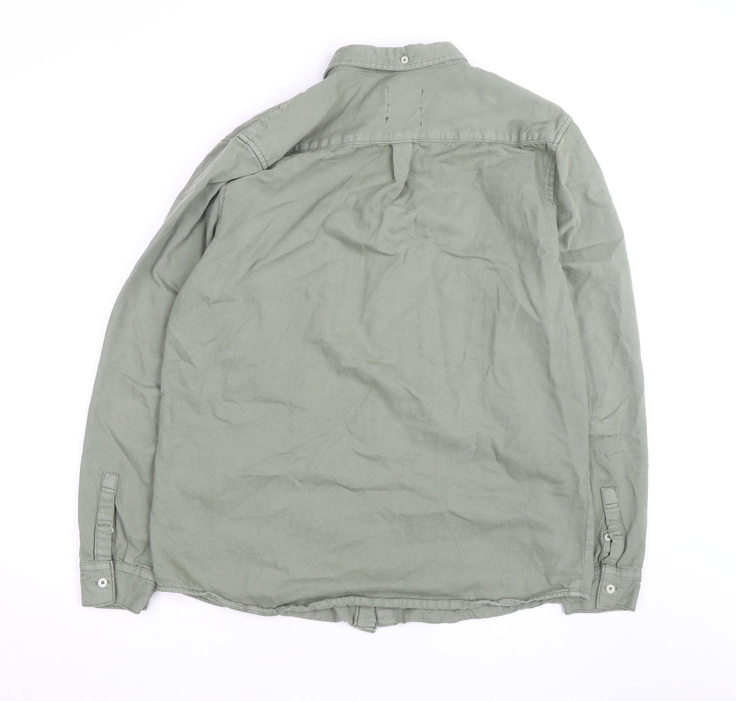 Primark Men's Green XL Regular Fit Cotton Button-Up Shirt