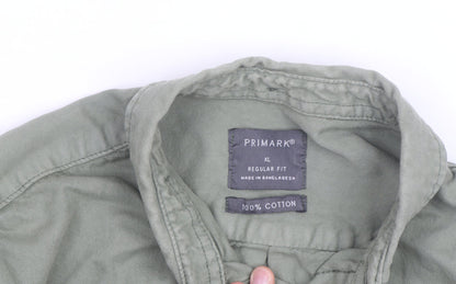 Primark Men's Green XL Regular Fit Cotton Button-Up Shirt