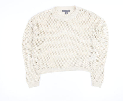 Primark Women Beige XS Open-Knit Cotton Crew Neck Jumper