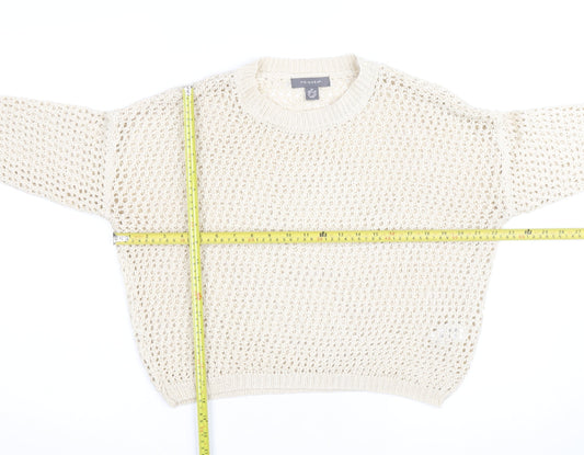 Primark Women Beige XS Open-Knit Cotton Crew Neck Jumper