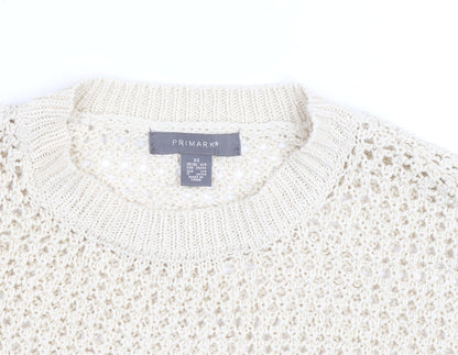 Primark Women Beige XS Open-Knit Cotton Crew Neck Jumper