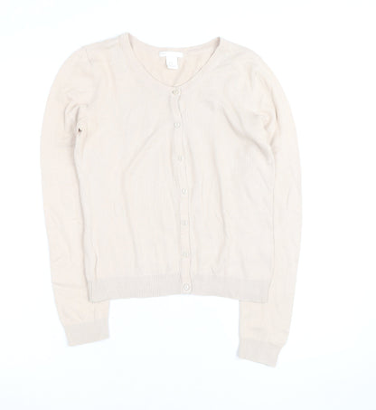 H&M Women’s Beige Cotton Knit Cardigan XS Lightweight Crew Neck