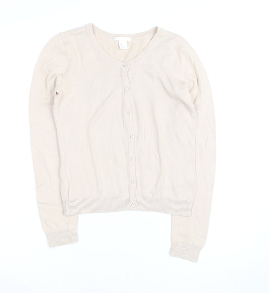 H&M Women’s Beige Cotton Knit Cardigan XS Lightweight Crew Neck