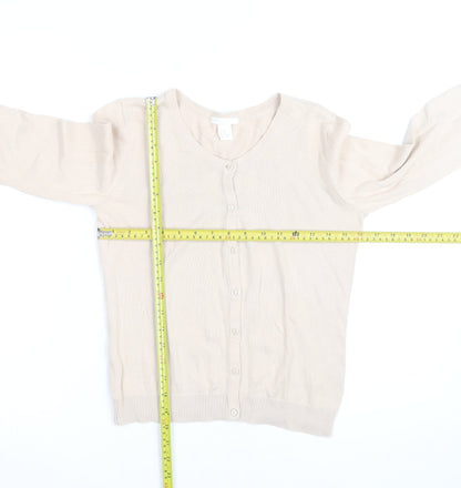 H&M Women’s Beige Cotton Knit Cardigan XS Lightweight Crew Neck