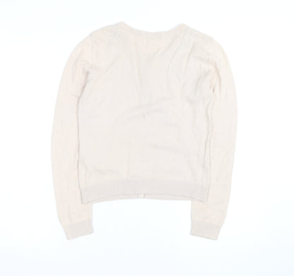 H&M Women’s Beige Cotton Knit Cardigan XS Lightweight Crew Neck