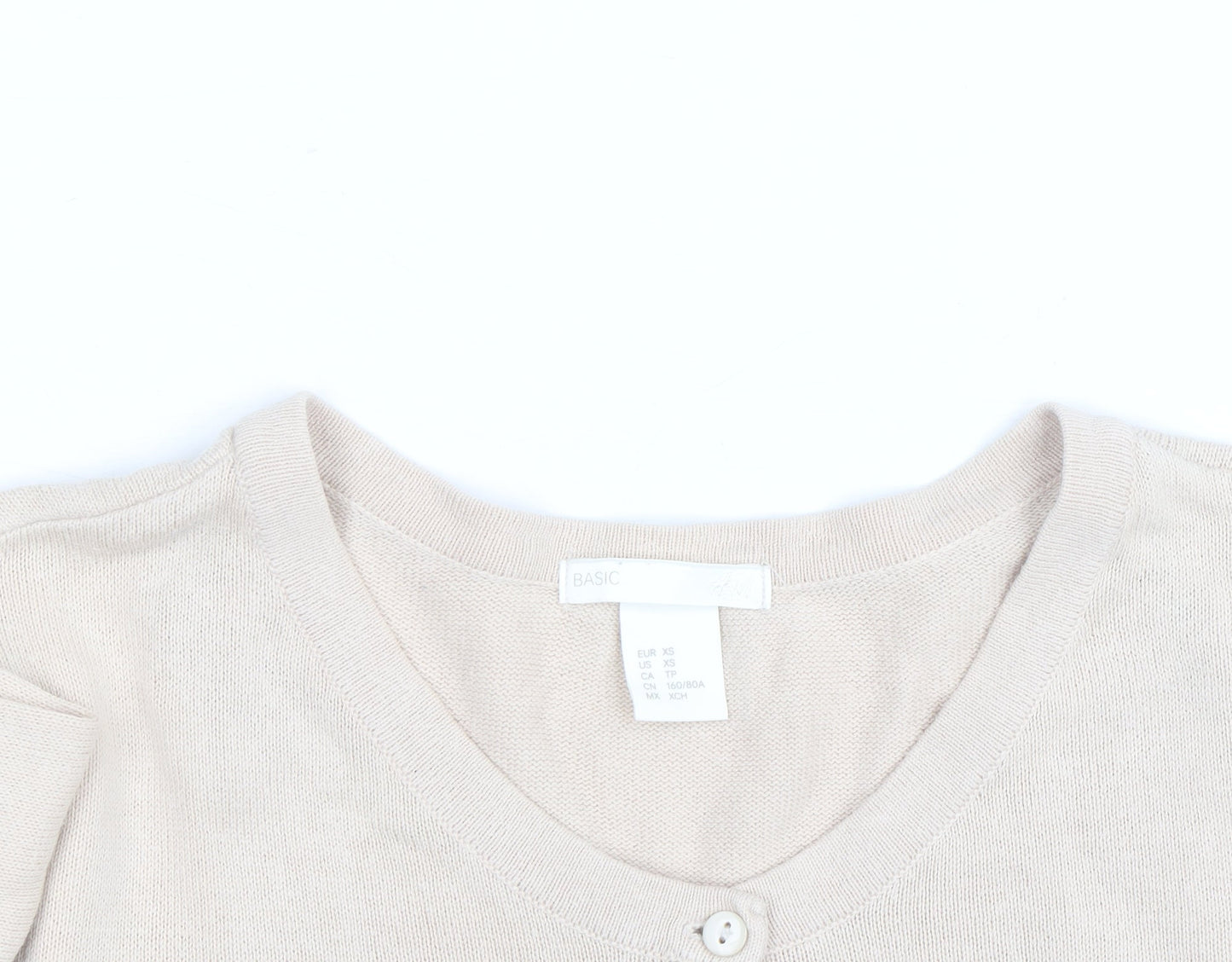 H&M Women’s Beige Cotton Knit Cardigan XS Lightweight Crew Neck