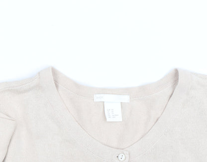 H&M Women’s Beige Cotton Knit Cardigan XS Lightweight Crew Neck
