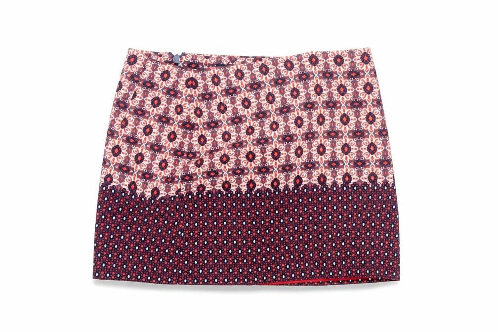 Topshop Women’s Red Floral Tweed Mini Skirt Size 8 Retro Style