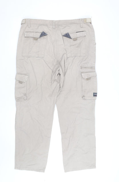 Jean West Men's Beige Cargo Trousers 2XL 50in Cotton Relaxed Fit