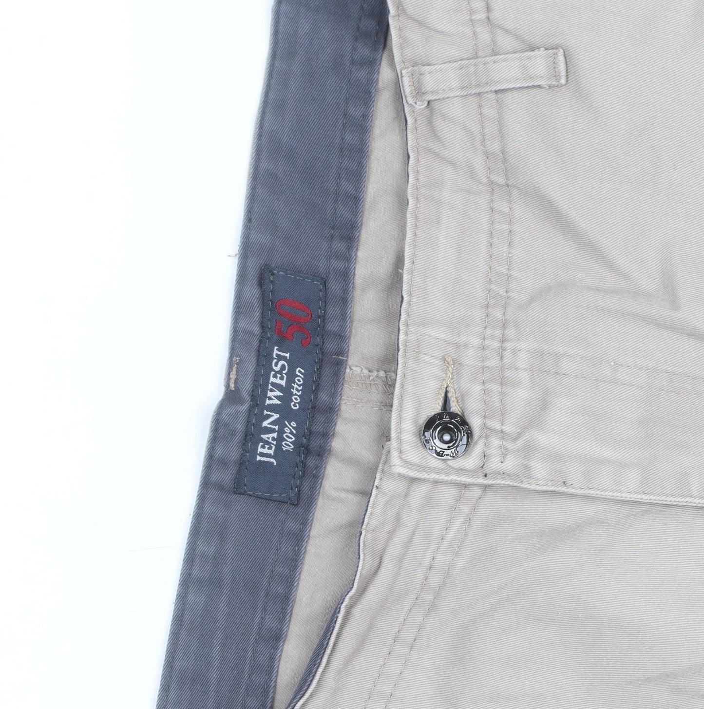 Jean West Men's Beige Cargo Trousers 2XL 50in Cotton Relaxed Fit