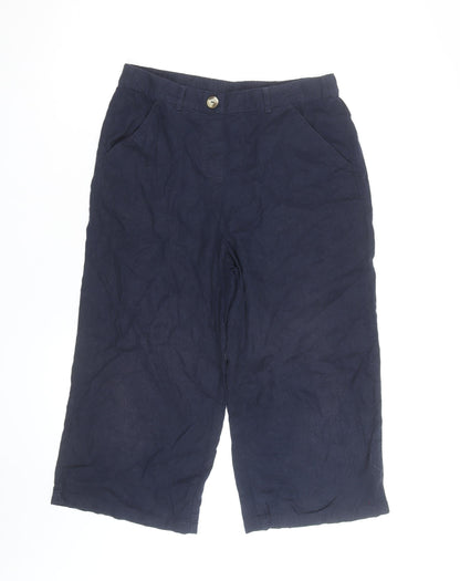 Marks and Spencer Women Navy Cropped Linen Trousers Size 12
