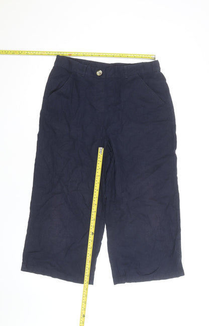 Marks and Spencer Women Navy Cropped Linen Trousers Size 12