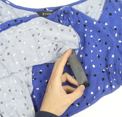 Evans Women's Blue Polka Dot V-Neck 3/4 Sleeve Jersey Top Size 20