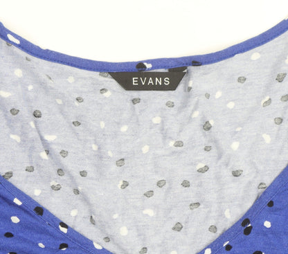 Evans Women's Blue Polka Dot V-Neck 3/4 Sleeve Jersey Top Size 20