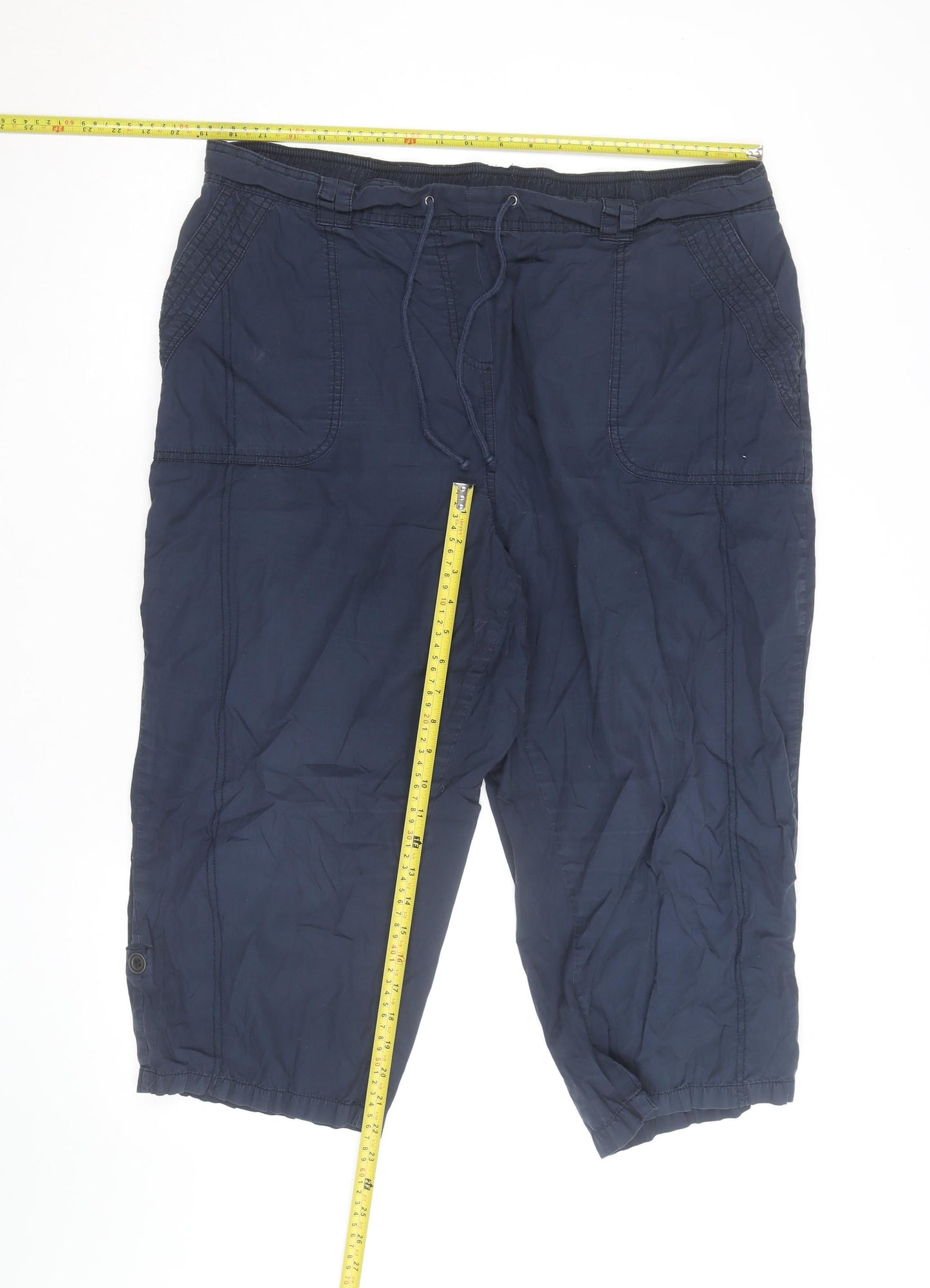 Papaya Women's Blue Cotton Blend Capri Trousers Size 22