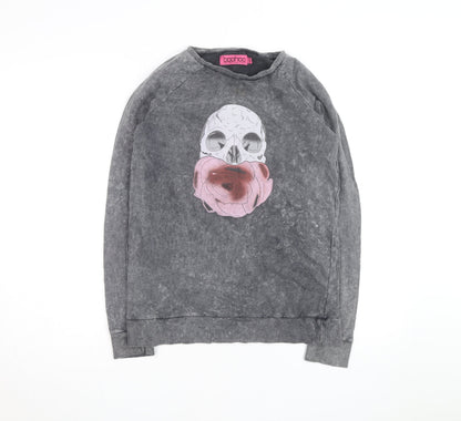 Boohoo Womens Grey Skull Floral Graphic Pullover Sweatshirt UK 10
