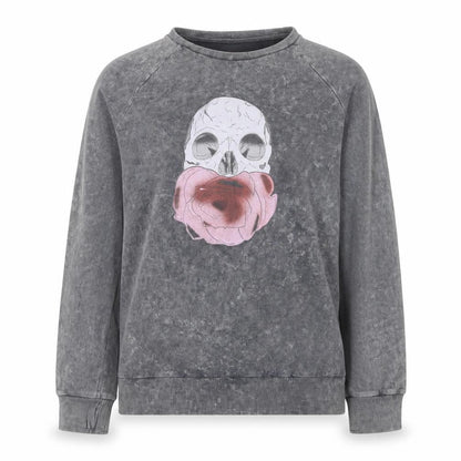 Boohoo Womens Grey Skull Floral Graphic Pullover Sweatshirt UK 10