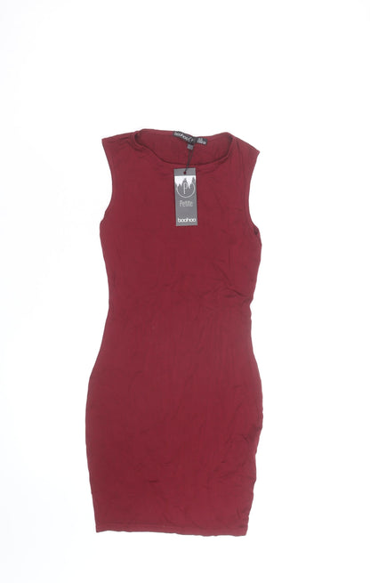 Boohoo Women Petite Red Sleeveless Bodycon Short Dress XS