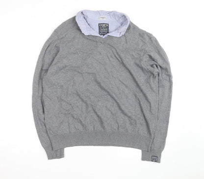 Kensington Eastside Men's Grey 2XL V-Neck Cotton Jumper