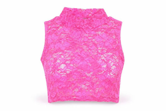 Boohoo Womens Pink Lace Cropped Tank Top Size 10 High Neck