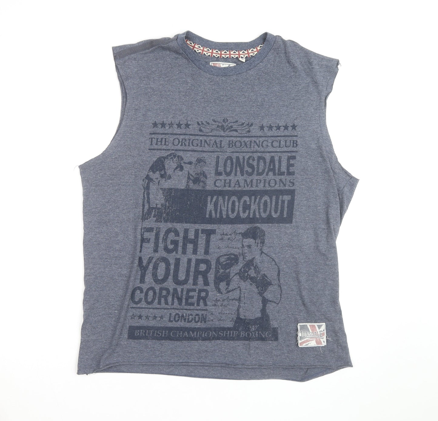 Lonsdale Men Blue Sleeveless Boxing Graphic T-Shirt Size L