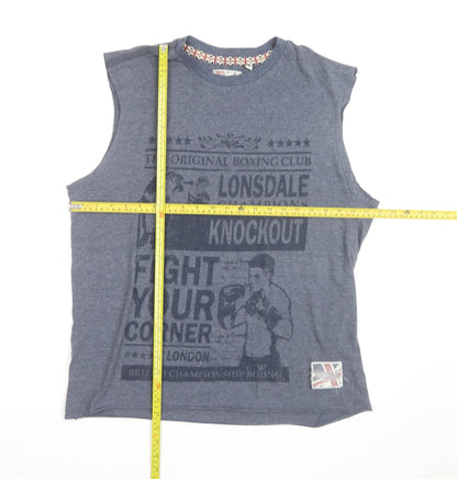 Lonsdale Men Blue Sleeveless Boxing Graphic T-Shirt Size L