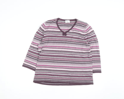 Eastex Women’s Multicoloured Striped V-Neck 3/4 Sleeve Jumper Size 16