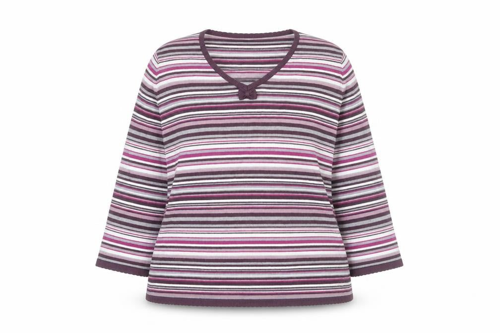 Eastex Women’s Multicoloured Striped V-Neck 3/4 Sleeve Jumper Size 16