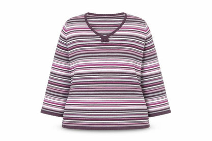 Eastex Women’s Multicoloured Striped V-Neck 3/4 Sleeve Jumper Size 16