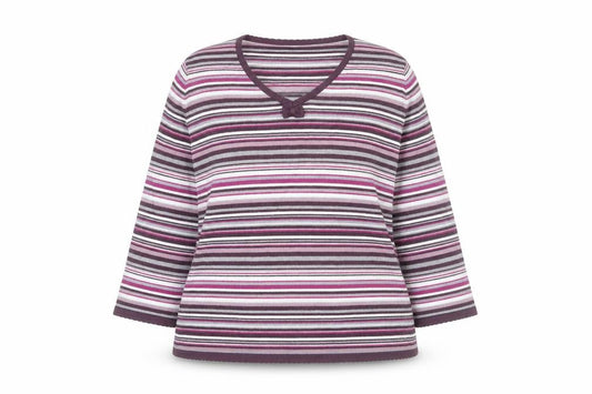 Eastex Women’s Multicoloured Striped V-Neck 3/4 Sleeve Jumper Size 16