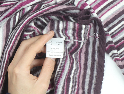 Eastex Women’s Multicoloured Striped V-Neck 3/4 Sleeve Jumper Size 16