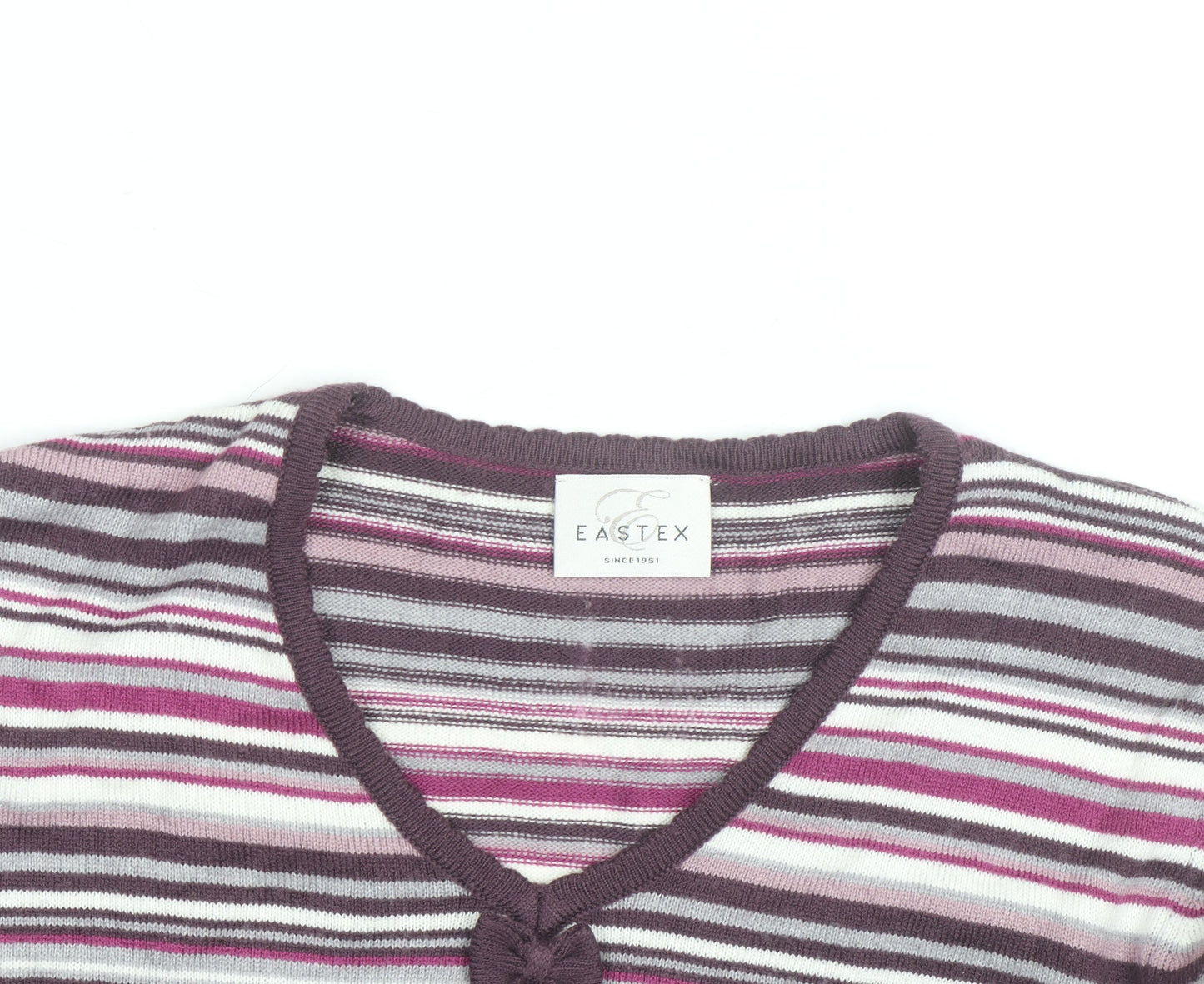 Eastex Women’s Multicoloured Striped V-Neck 3/4 Sleeve Jumper Size 16
