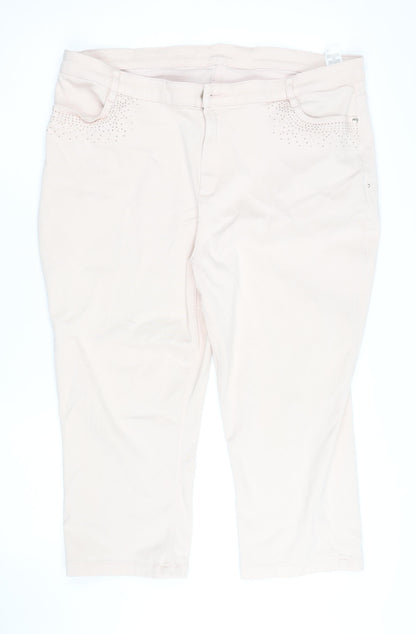 Marks and Spencer Women Beige Cropped Stretch Trousers UK 20 Rhinestone