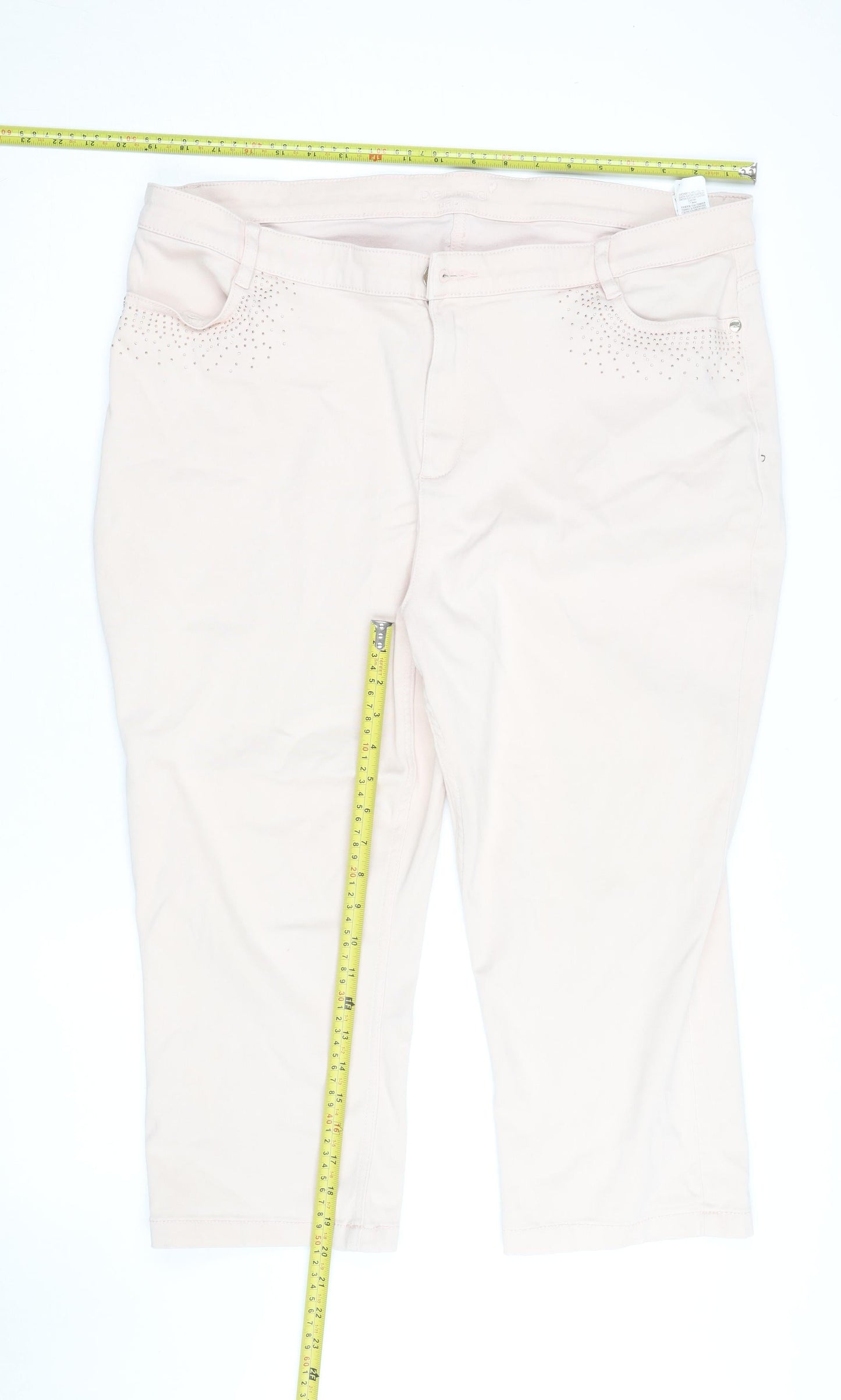Marks and Spencer Women Beige Cropped Stretch Trousers UK 20 Rhinestone