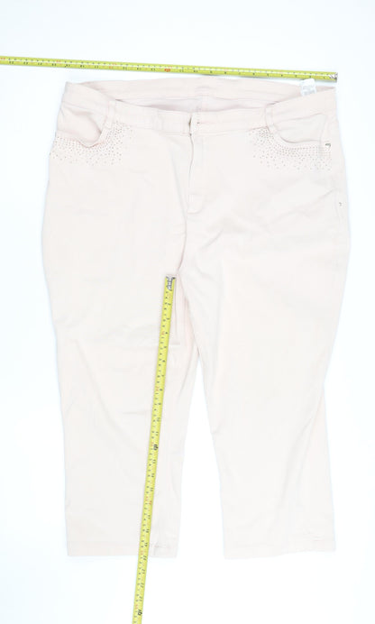 Marks and Spencer Women Beige Cropped Stretch Trousers UK 20 Rhinestone