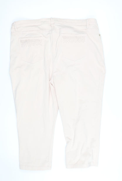 Marks and Spencer Women Beige Cropped Stretch Trousers UK 20 Rhinestone